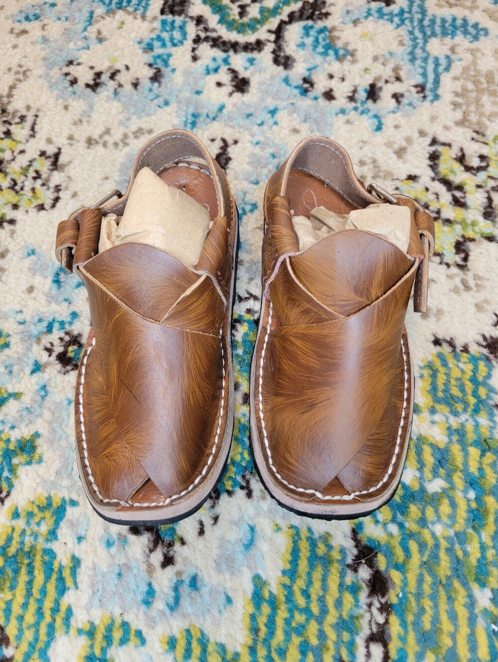 Handcrafted Rich Brown Leather Slingback Peshawari Chappals Sandals, Toddler 5 - Picture 2 of 5